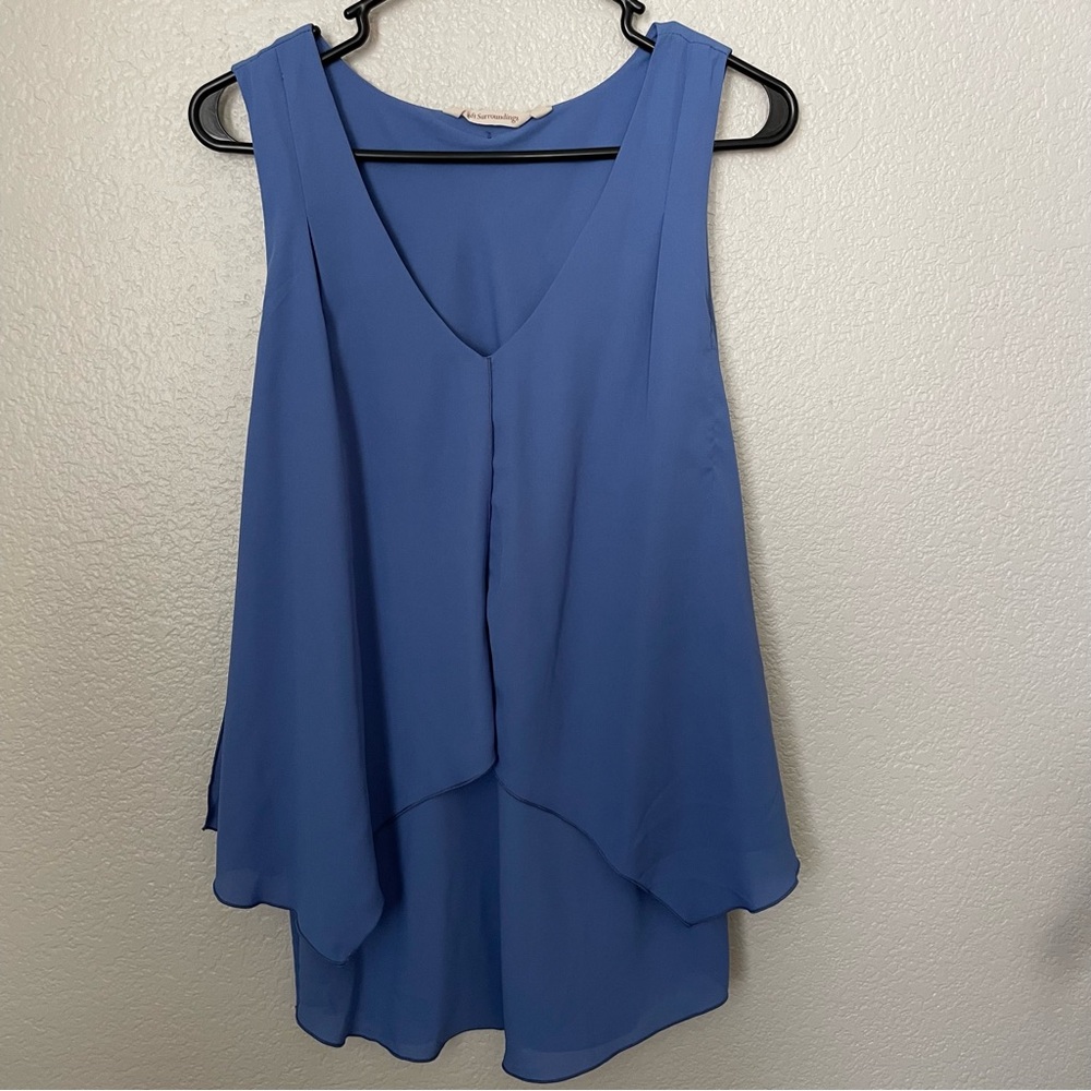 Soft Surroundings “Lila” Chiffon Tunic Tank Top Blue Layered Size Medium
